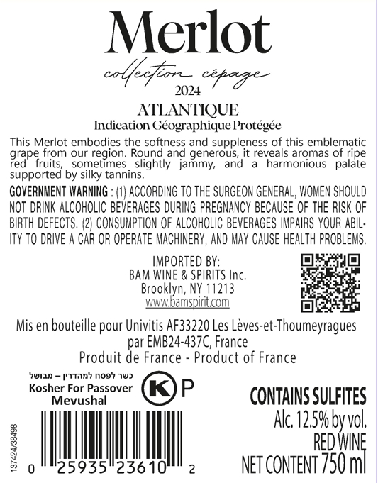 Carrement IGP Atlantique Merlot 2024